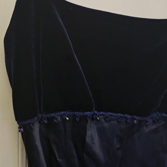 hyphen Whimsigoth Navy Satin Maxi Gown Sz Sm Dark Romantic Y2K Beaded Velour - Picture 3 of 6
